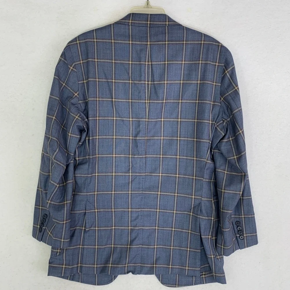 Peter Millar Crown Wool Sport Coat Jacket Men M 42R Blue Windowpane Blazer Plaid